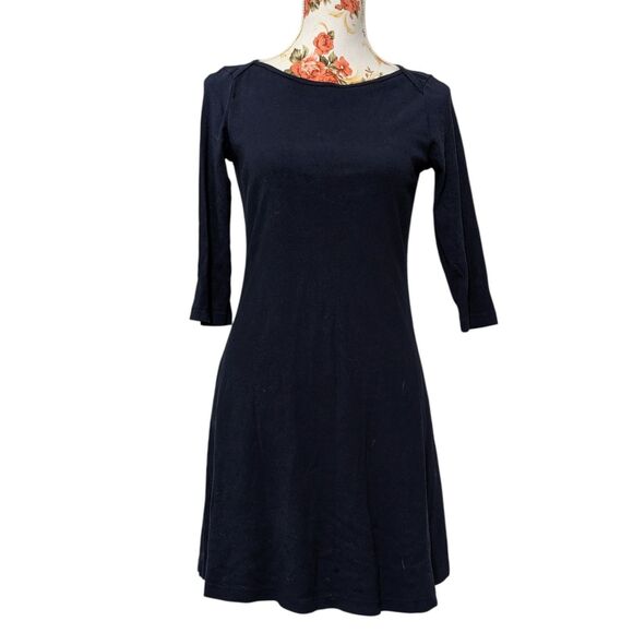 Three Dots Size Small Dark Blue Dress 3/4 Sleeve Boat Neck Ballerina Athleisure - Picture 1 of 9